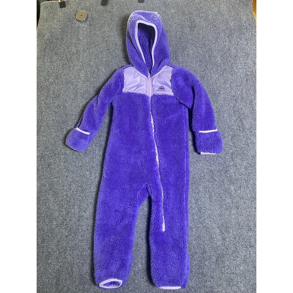 GIRLS SNOZU PURPLE GRAY FUZZY HOOD FLEECE BUNTING SNOWSUIT TODDLER 24 MONTHS